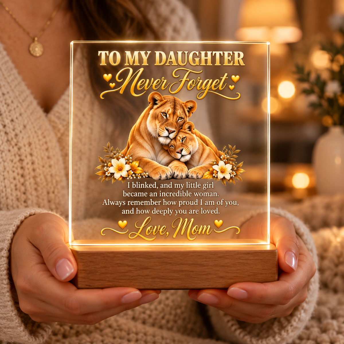 To My Daughter “Never Forget” Lioness Acrylic Plaque – Meaningful Gift from Mom