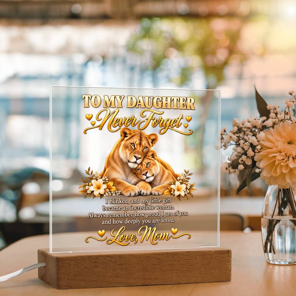 To My Daughter “Never Forget” Lioness Acrylic Plaque – Meaningful Gift from Mom