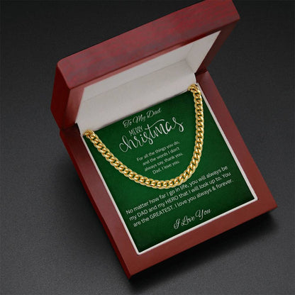 To My Dad Merry Christmas Cuban Link Chain Necklace – Heartfelt Christmas Gift for Dad