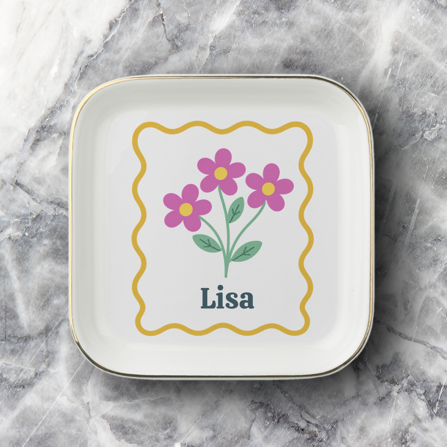 Personalized Floral Jewelry Dish – Custom Name Keepsake