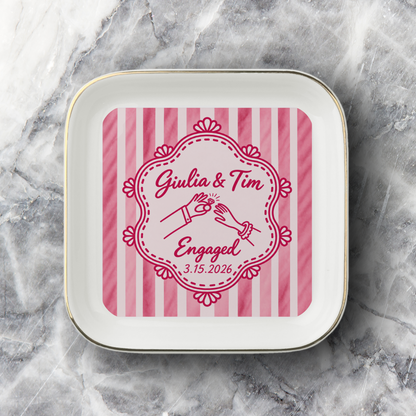 Personalized Engagement Jewelry Dish – Custom Names & Date
