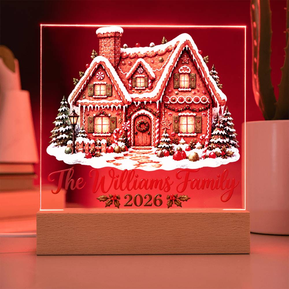 Personalized Christmas Family Acrylic LED Plaque – Custom Family Name & Year