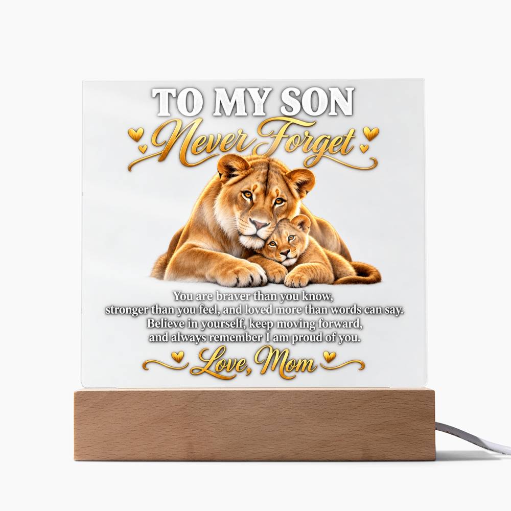 To My Son – Never Forget Acrylic LED Plaque From Mom