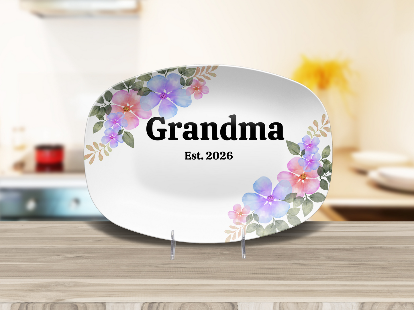 Personalized Grandma Floral Platter – Custom Est. Year Keepsake Gift