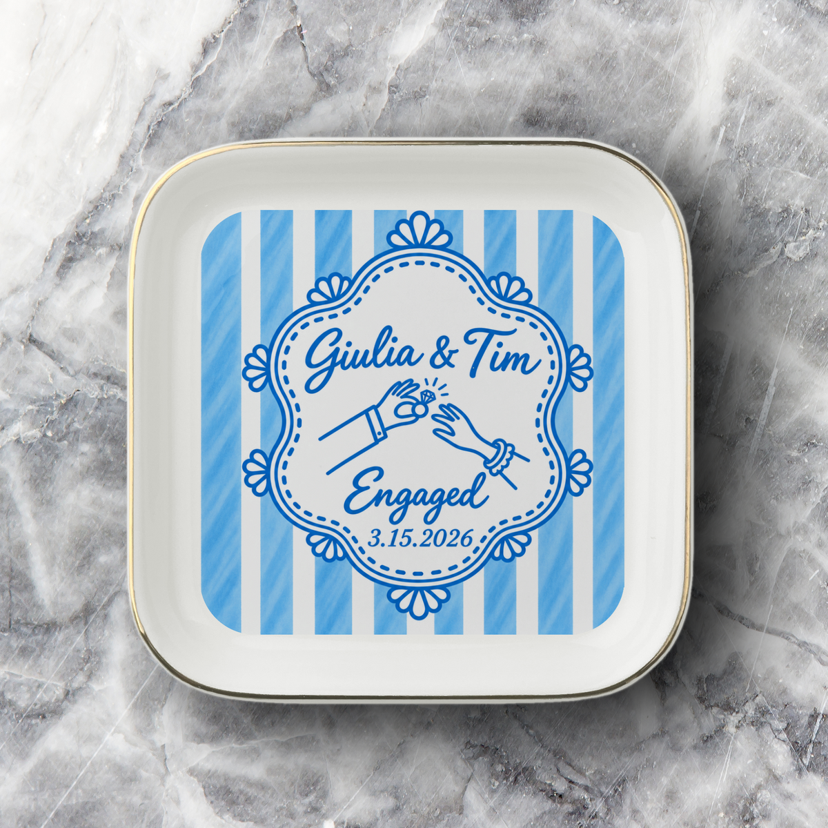 Personalized Engagement Jewelry Dish – Custom Names & Date
