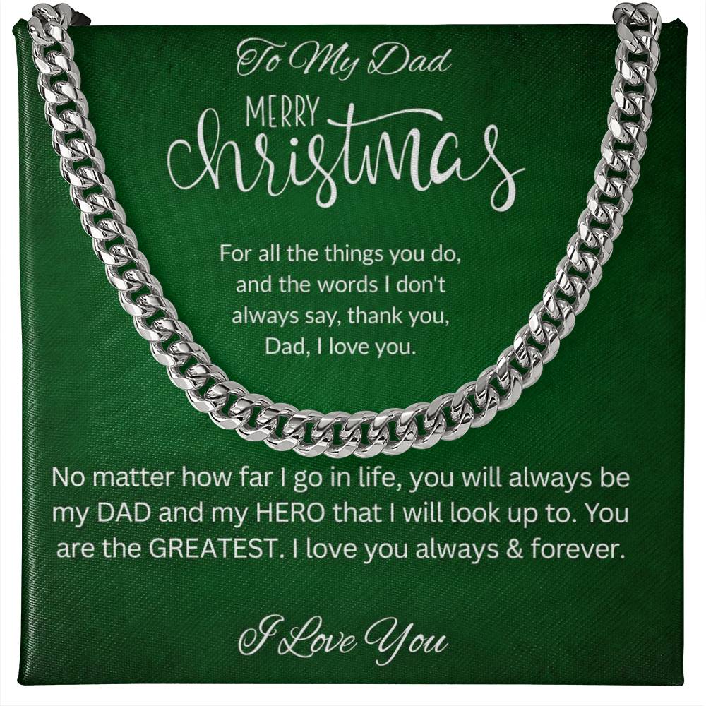 To My Dad Merry Christmas Cuban Link Chain Necklace – Heartfelt Christmas Gift for Dad