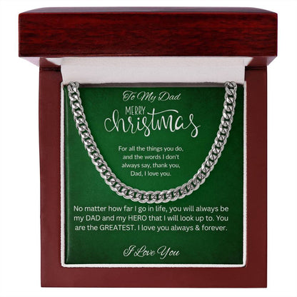 To My Dad Merry Christmas Cuban Link Chain Necklace – Heartfelt Christmas Gift for Dad