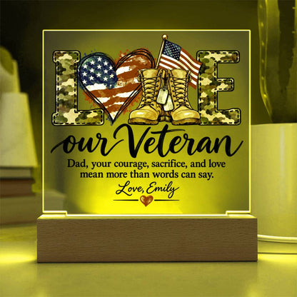 Personalized Veteran Dad Acrylic LED Plaque – Proud Military Father Gift from Daughter – Veterans Day Keepsake