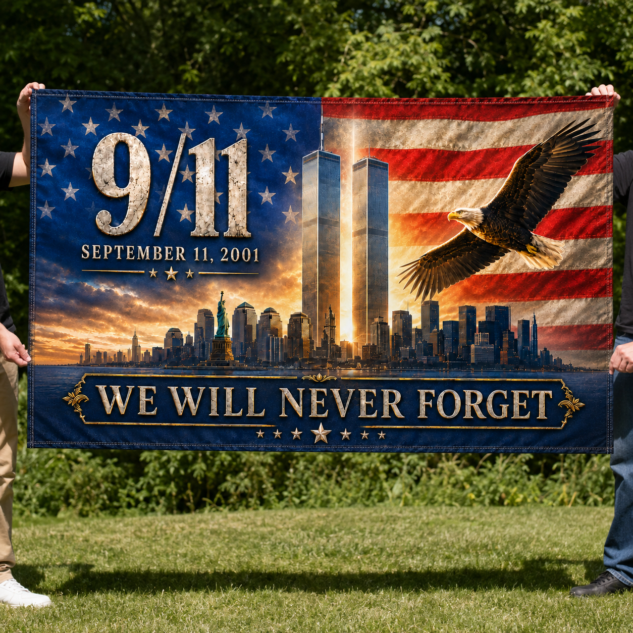 We Will Never Forget 9/11 Memorial Flag