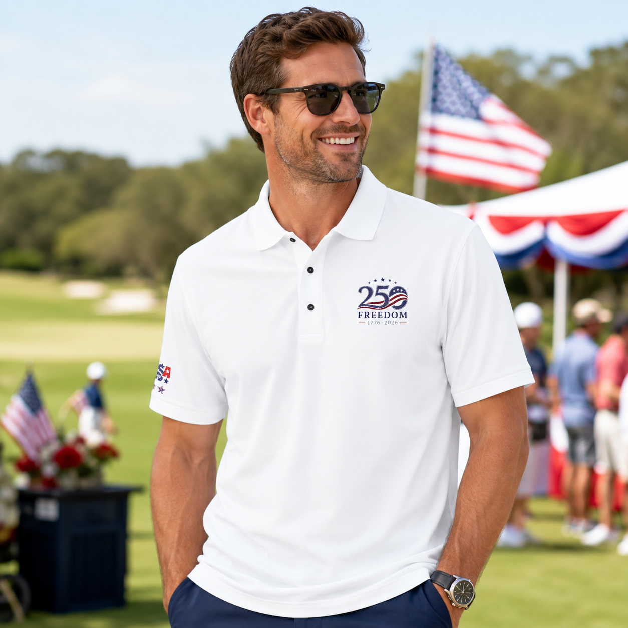 America 250 Freedom Embroidered Polo Shirt
