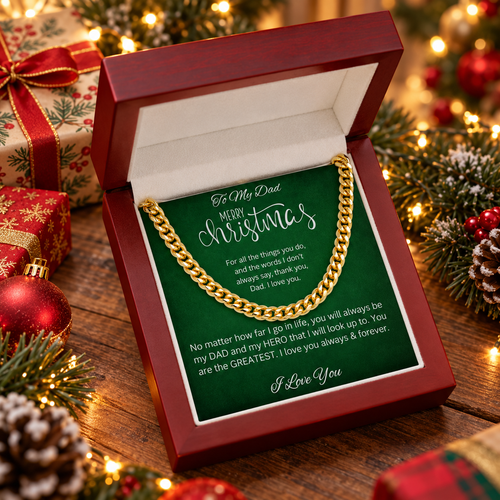 To My Dad Merry Christmas Cuban Link Chain Necklace – Heartfelt Christmas Gift for Dad