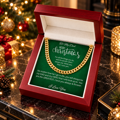 To My Dad Merry Christmas Cuban Link Chain Necklace – Heartfelt Christmas Gift for Dad