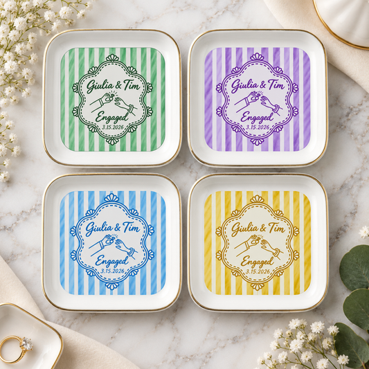 Personalized Engagement Jewelry Dish – Custom Names & Date