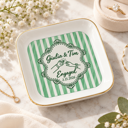 Personalized Engagement Jewelry Dish – Custom Names & Date