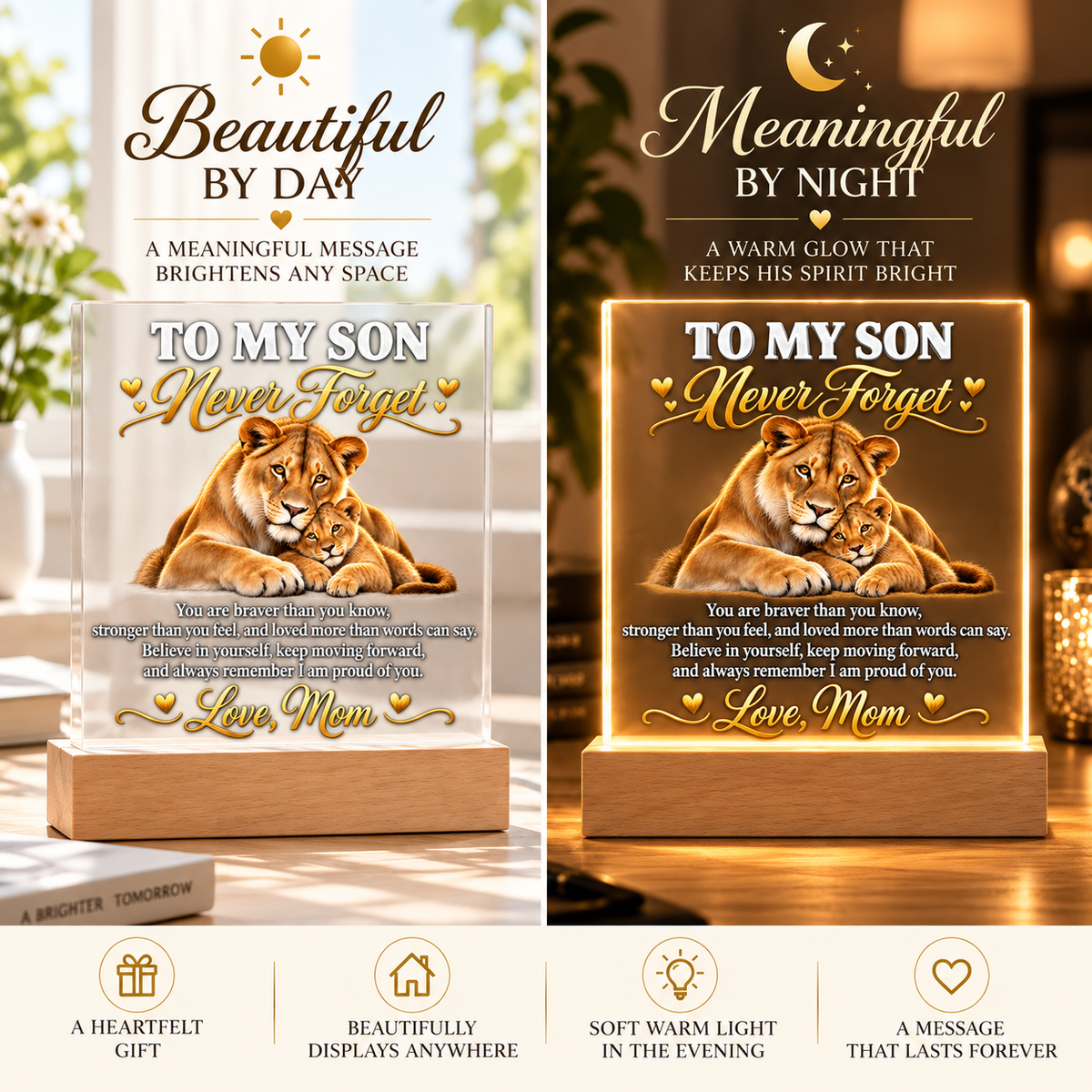 To My Son – Never Forget Acrylic LED Plaque From Mom