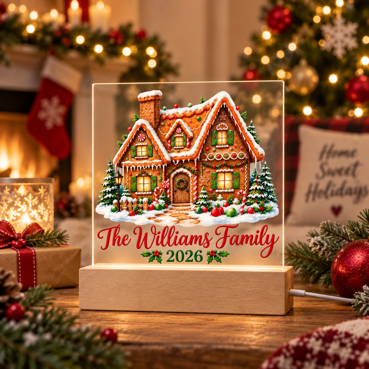 Personalized Christmas Family Acrylic LED Plaque – Custom Family Name & Year