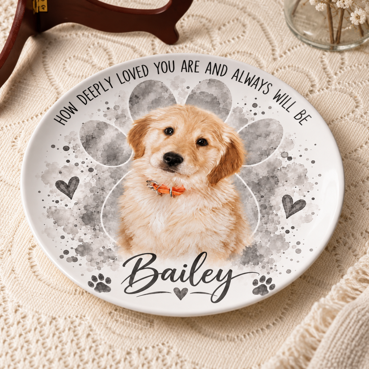 Personalized Pet Memorial Plate – Custom Dog Photo & Name Keepsake