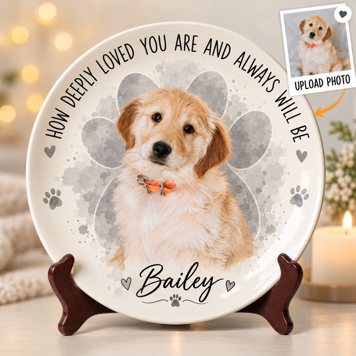 Personalized Pet Memorial Plate – Custom Dog Photo & Name Keepsake