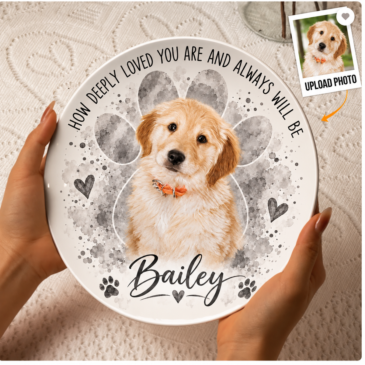 Personalized Pet Memorial Plate – Custom Dog Photo & Name Keepsake