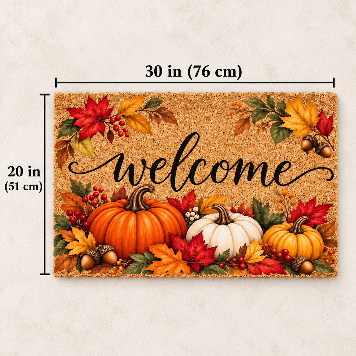 Fall Welcome Doormat – Autumn Pumpkin & Harvest Leaves Front Door Mat