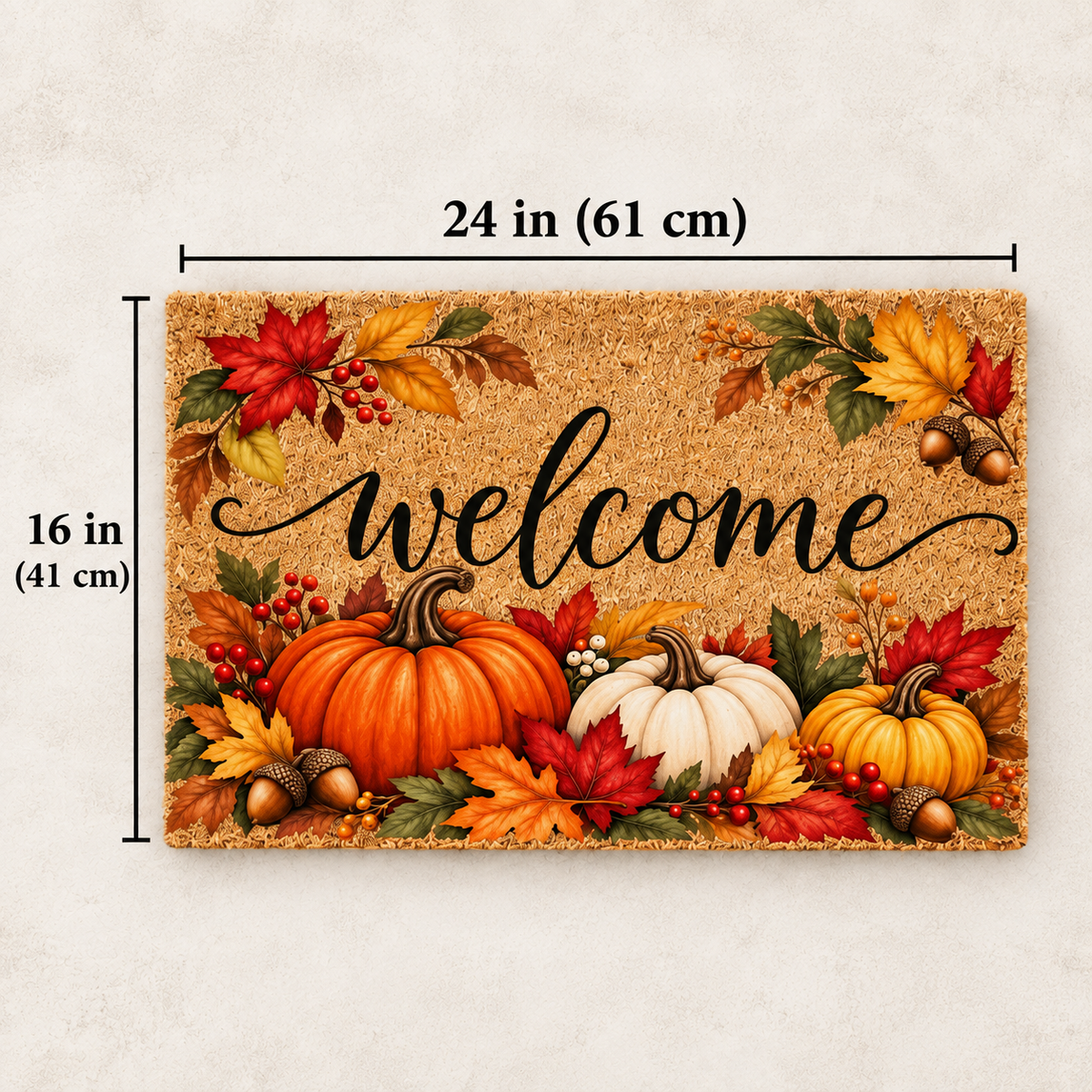 Fall Welcome Doormat – Autumn Pumpkin & Harvest Leaves Front Door Mat