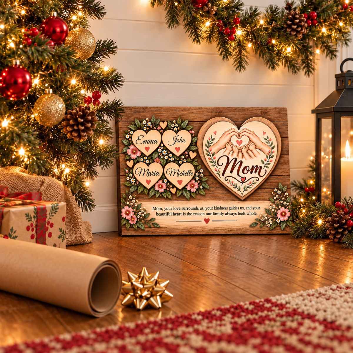 Personalized Mom Canvas Wall Art – Custom Kids' Names Heart Design – Sentimental Gift for Mom