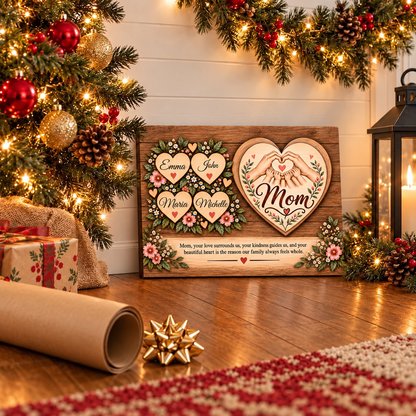 Personalized Mom Canvas Wall Art – Custom Kids' Names Heart Design – Sentimental Gift for Mom