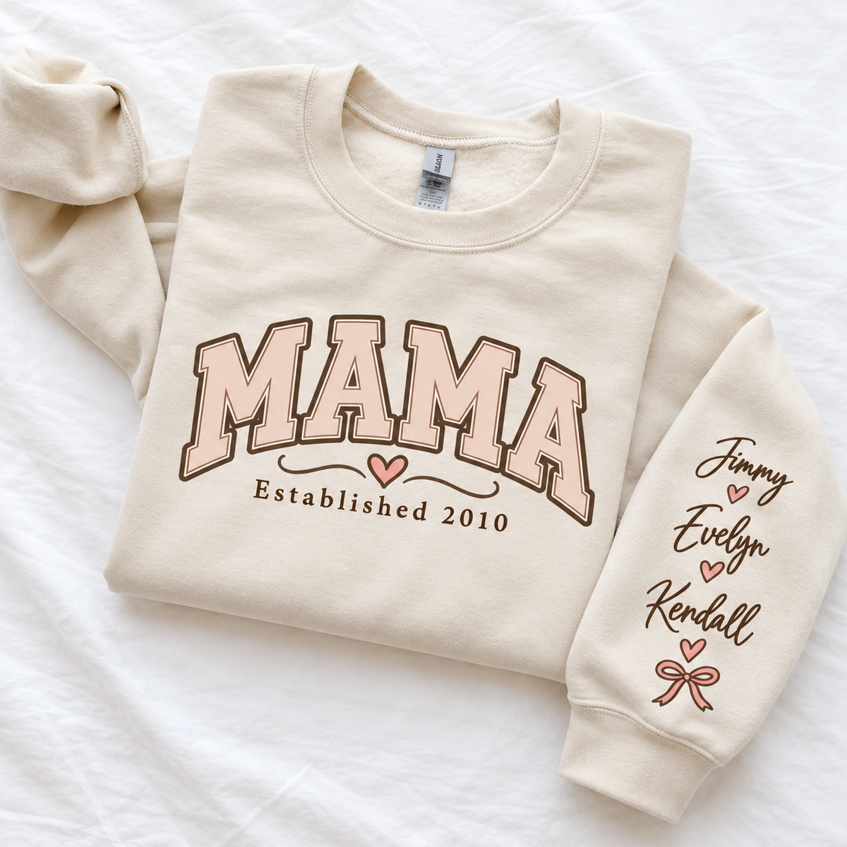 Personalized MAMA Sweatshirt – Custom Kids' Names on Sleeve & Established Year | Gift for Mom
