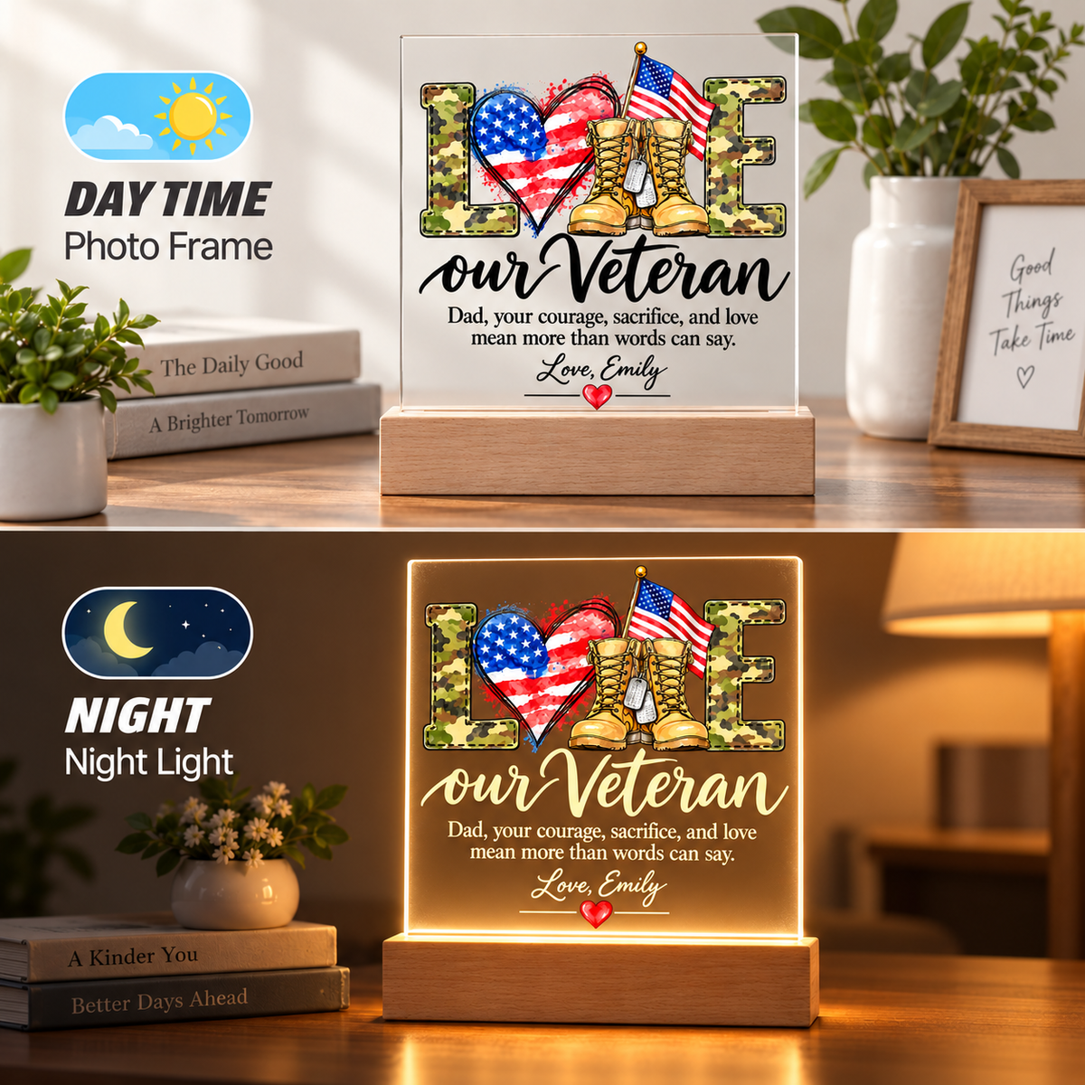 Personalized Veteran Dad Acrylic LED Plaque – Proud Military Father Gift from Daughter – Veterans Day Keepsake