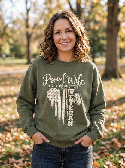 Personalized Proud Wife of a Veteran Sweatshirt – Military Wife Gift