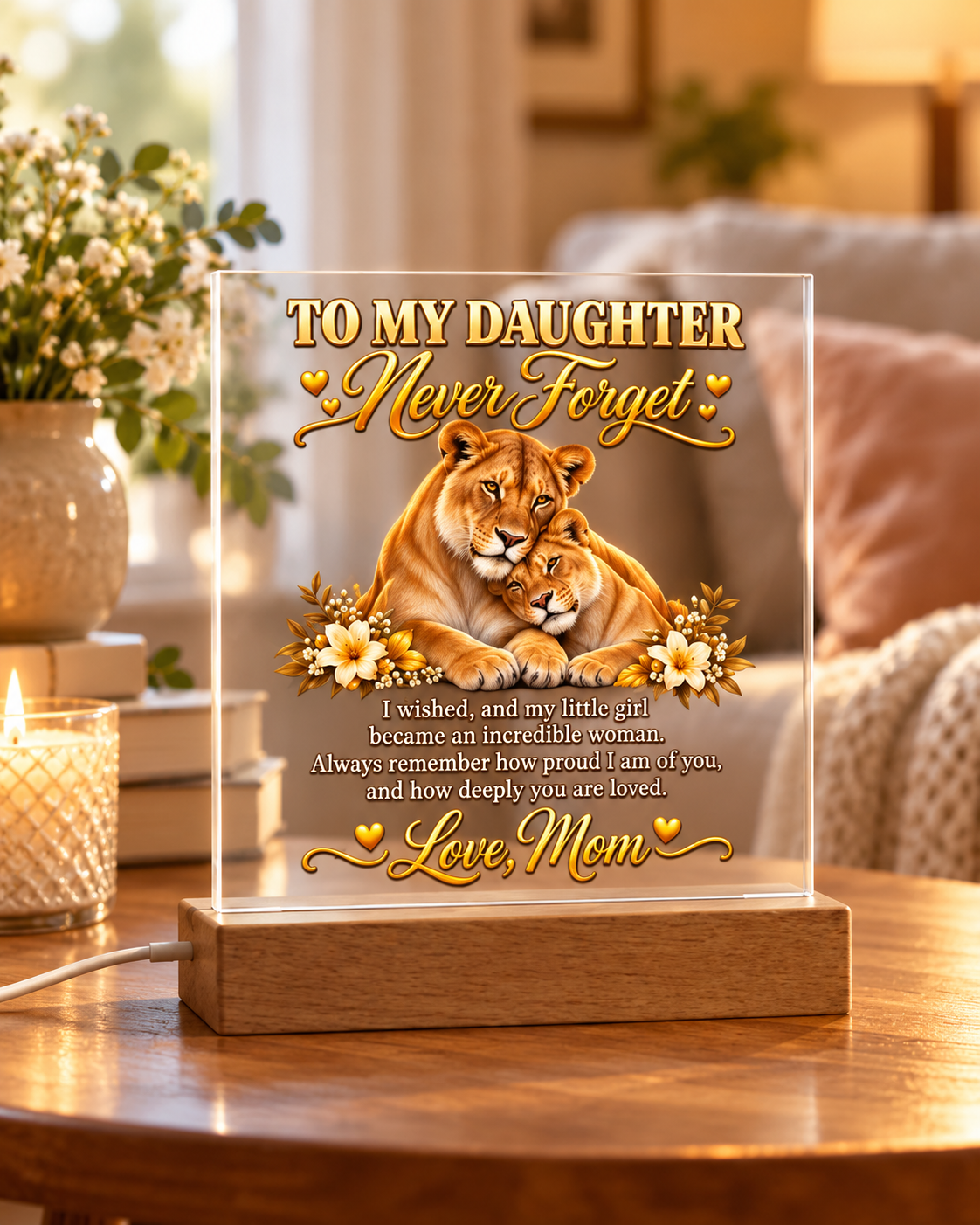 To My Daughter “Never Forget” Lioness Acrylic Plaque – Meaningful Gift from Mom