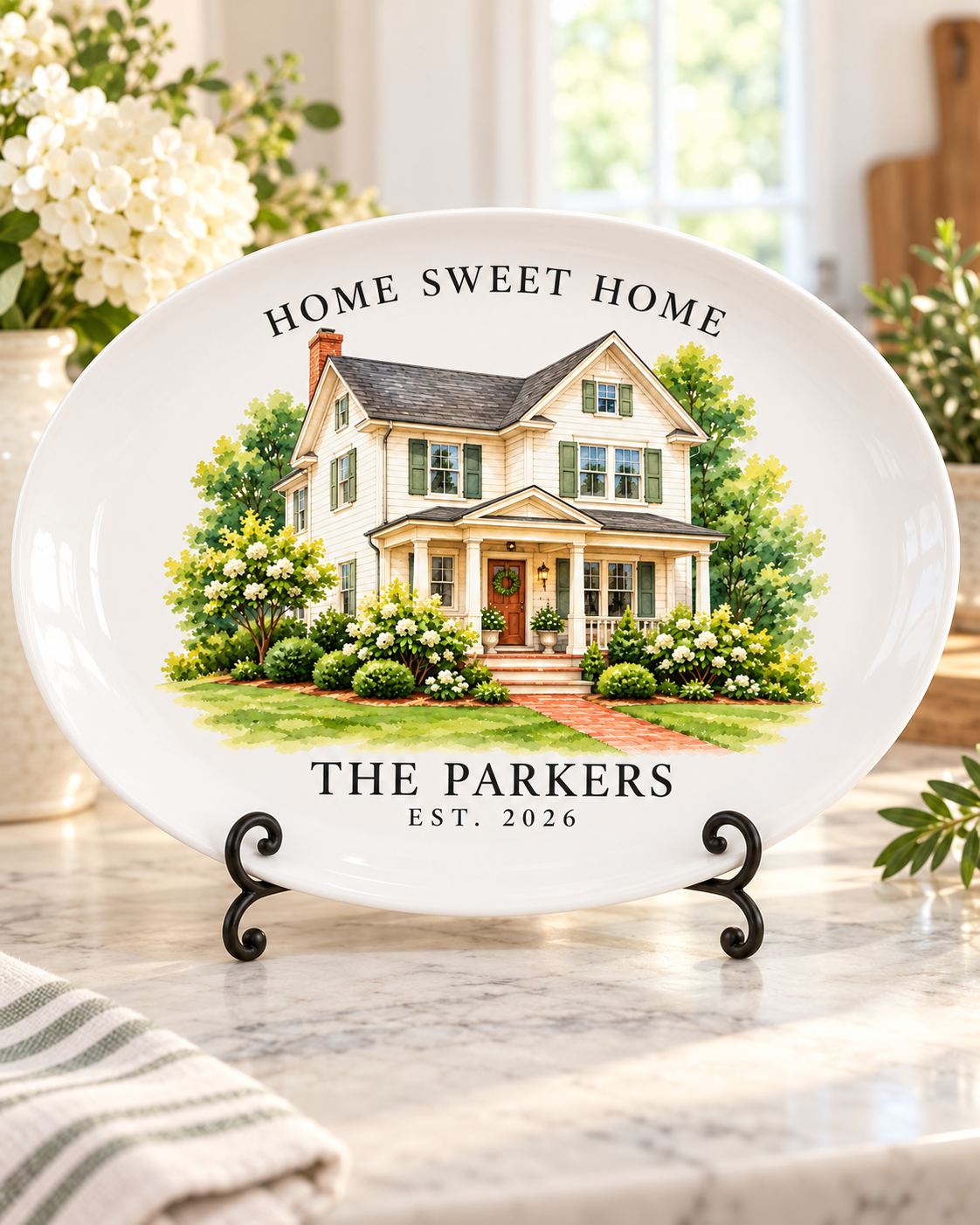 Personalized Watercolor House Portrait Platter – Custom Home Keepsake Gift
