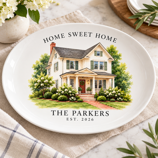 Personalized Watercolor House Portrait Platter – Custom Home Keepsake Gift