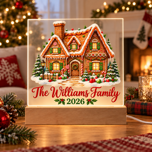 Personalized Christmas Family Acrylic LED Plaque – Custom Family Name & Year