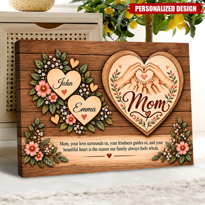 Personalized Mom Canvas Wall Art – Custom Kids' Names Heart Design – Sentimental Gift for Mom
