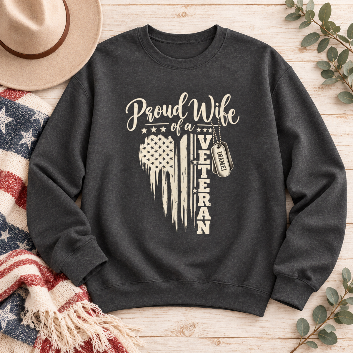 Personalized Proud Wife of a Veteran Sweatshirt – Military Wife Gift
