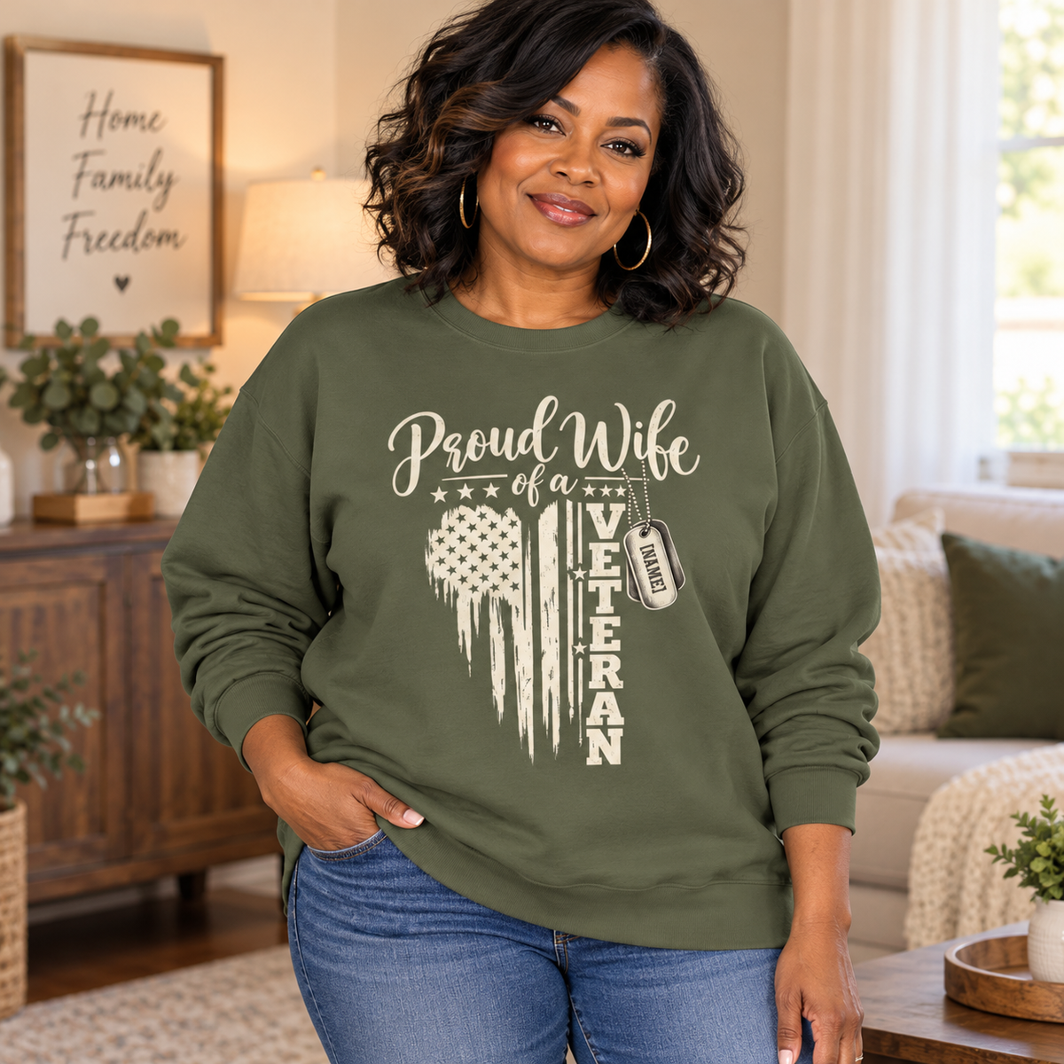 Personalized Proud Wife of a Veteran Sweatshirt – Military Wife Gift
