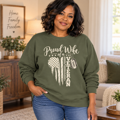 Personalized Proud Wife of a Veteran Sweatshirt – Military Wife Gift