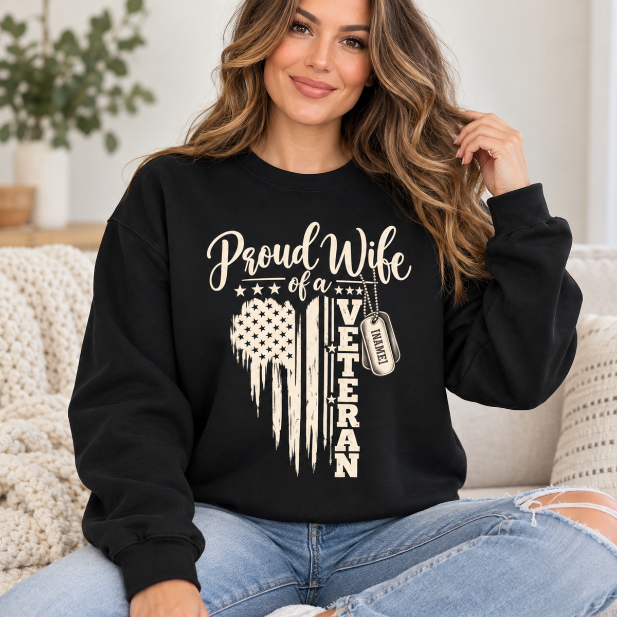 Personalized Proud Wife of a Veteran Sweatshirt – Military Wife Gift