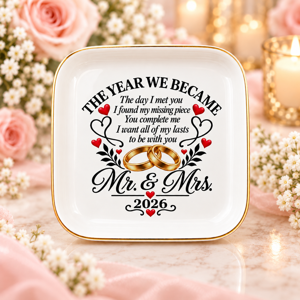 Personalized Mr. & Mrs. Wedding Anniversary Jewelry Dish