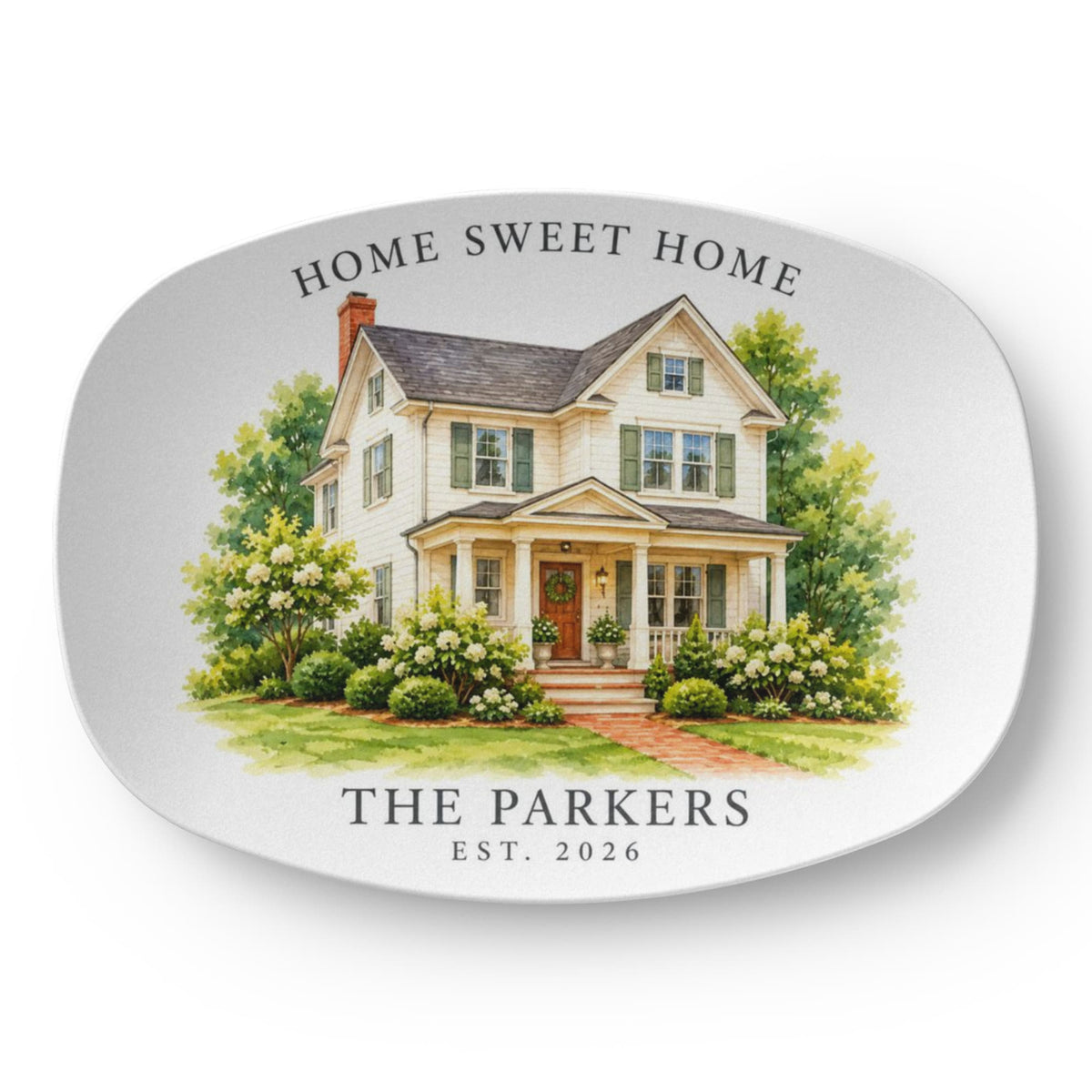 Personalized Watercolor House Portrait Platter – Custom Home Keepsake Gift