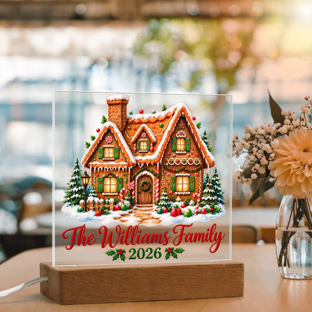 Personalized Christmas Family Acrylic LED Plaque – Custom Family Name & Year
