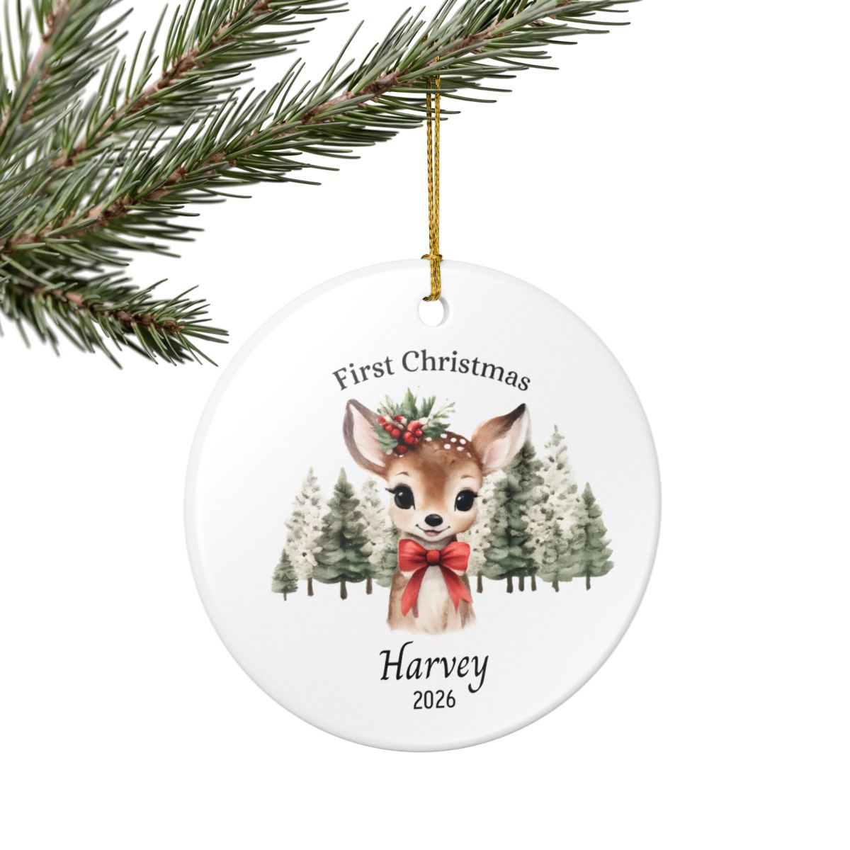 Personalized Baby’s First Christmas Ornament – Giraffe or Deer Design