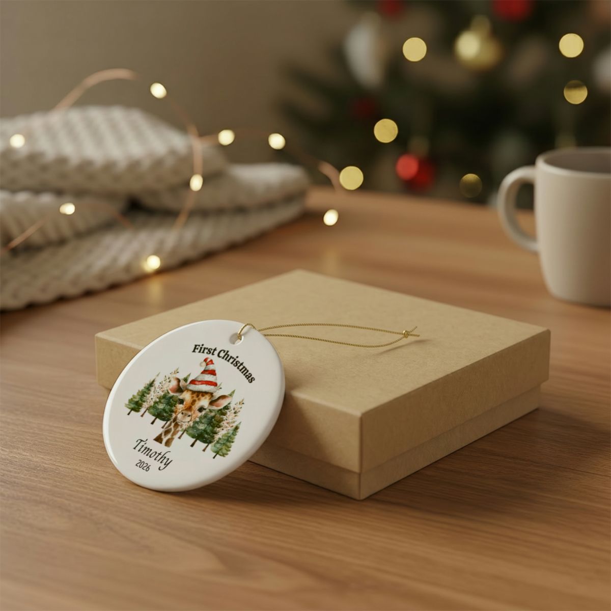Personalized Baby’s First Christmas Ornament – Giraffe or Deer Design