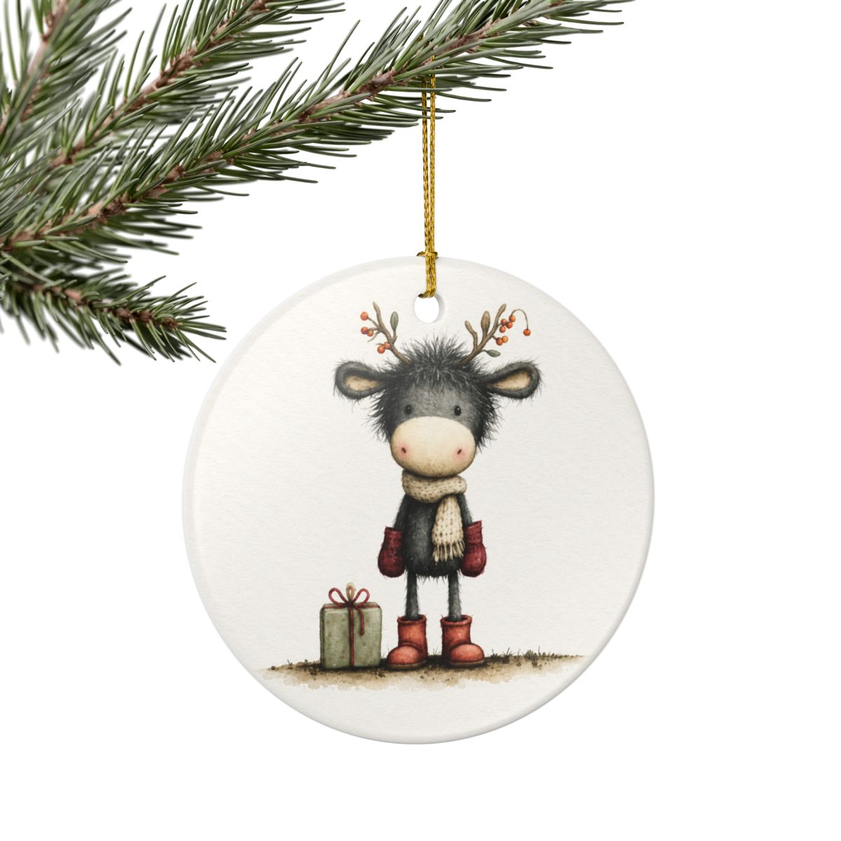Cozy Christmas Moose Ceramic Ornament – Festive Holiday Keepsake