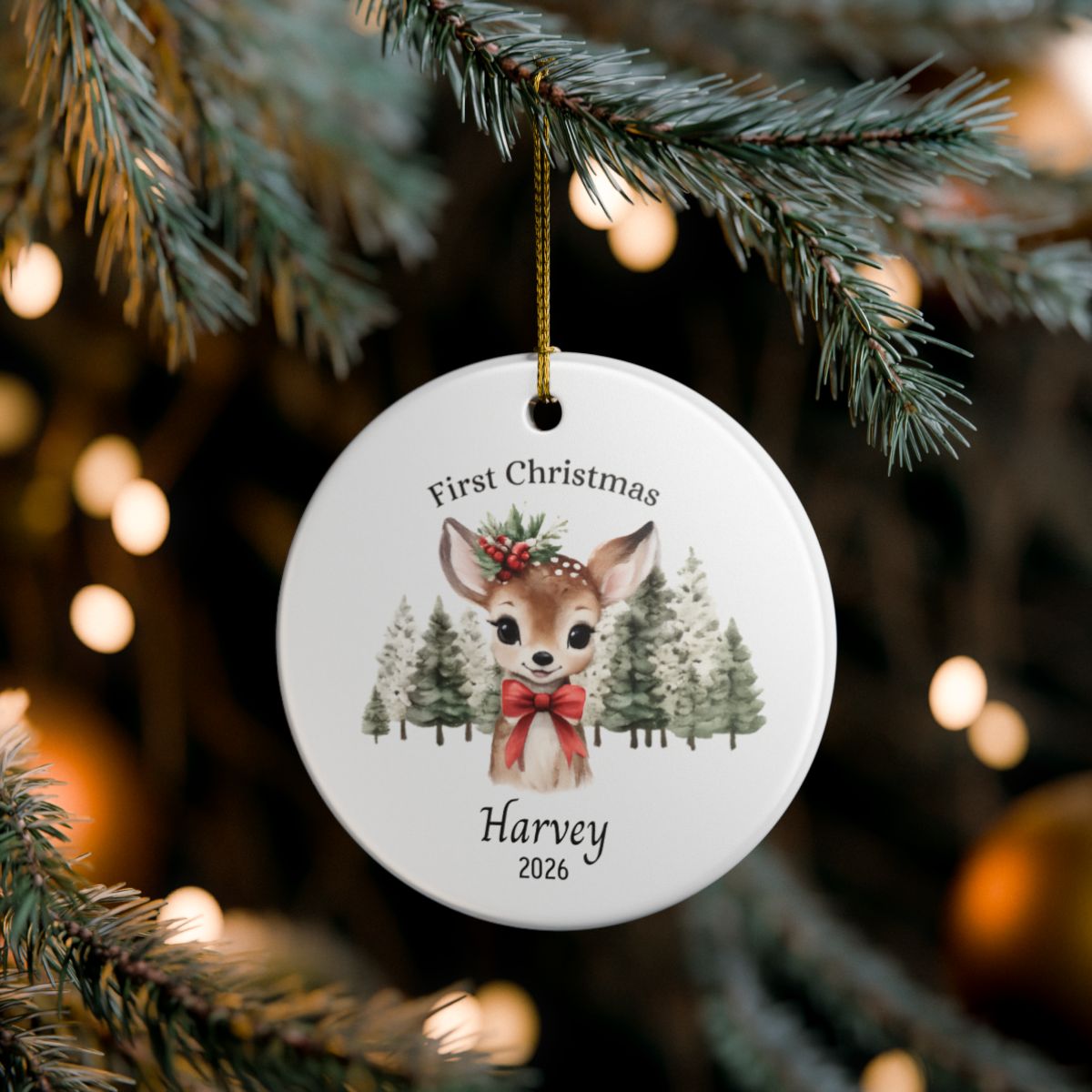 Personalized Baby’s First Christmas Ornament – Giraffe or Deer Design
