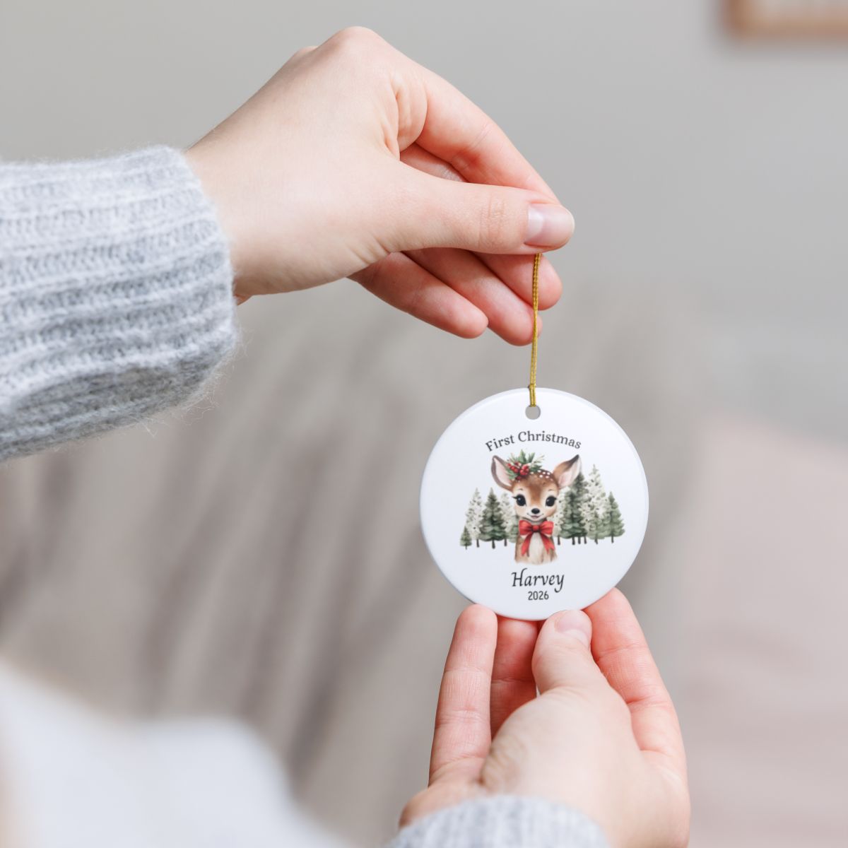 Personalized Baby’s First Christmas Ornament – Giraffe or Deer Design
