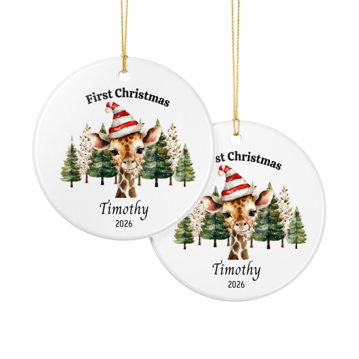 Personalized Baby’s First Christmas Ornament – Giraffe or Deer Design