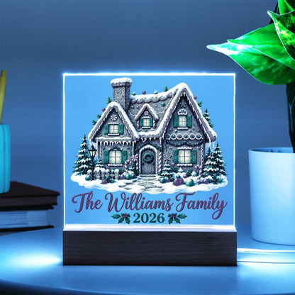 Personalized Christmas Family Acrylic LED Plaque – Custom Family Name & Year