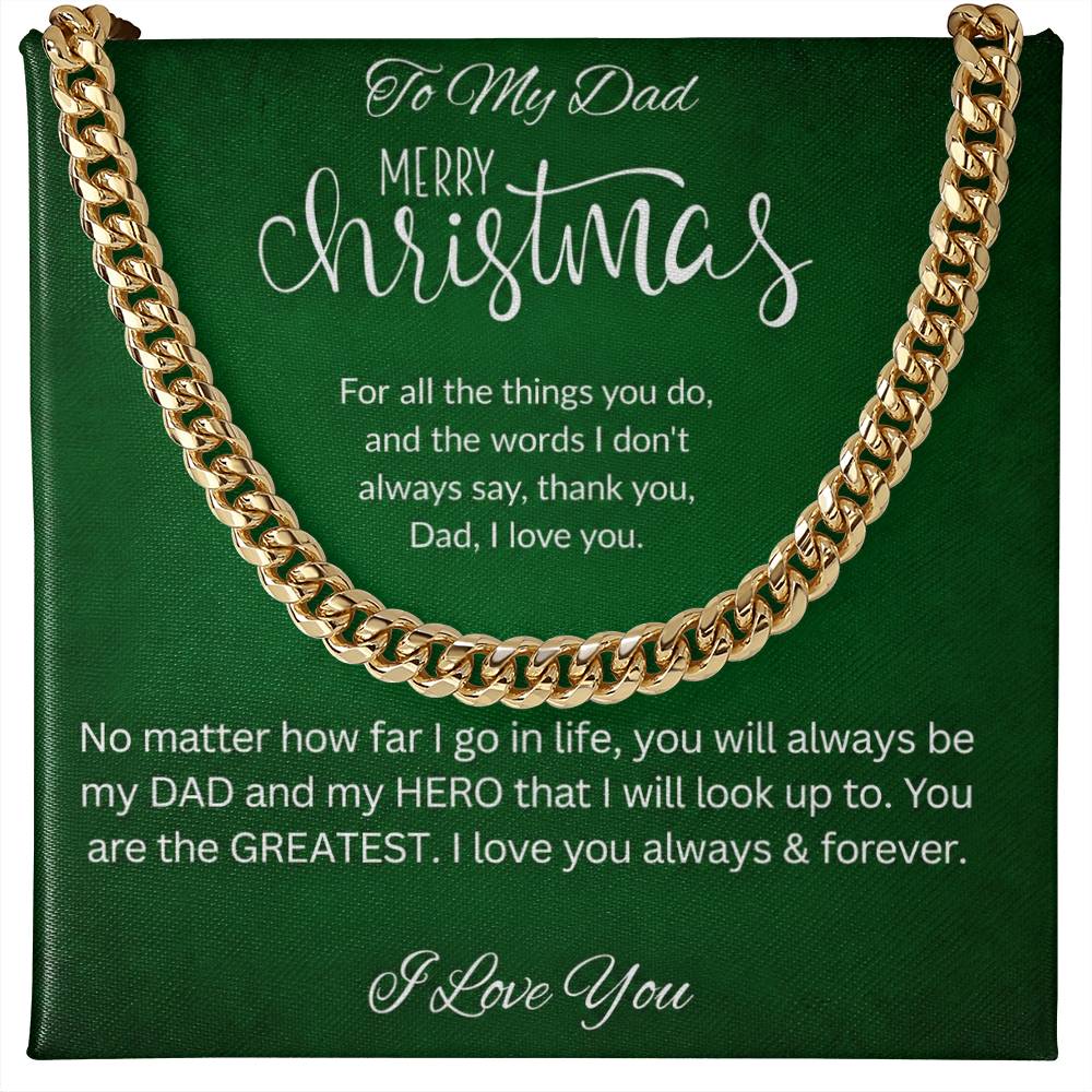 To My Dad Merry Christmas Cuban Link Chain Necklace – Heartfelt Christmas Gift for Dad